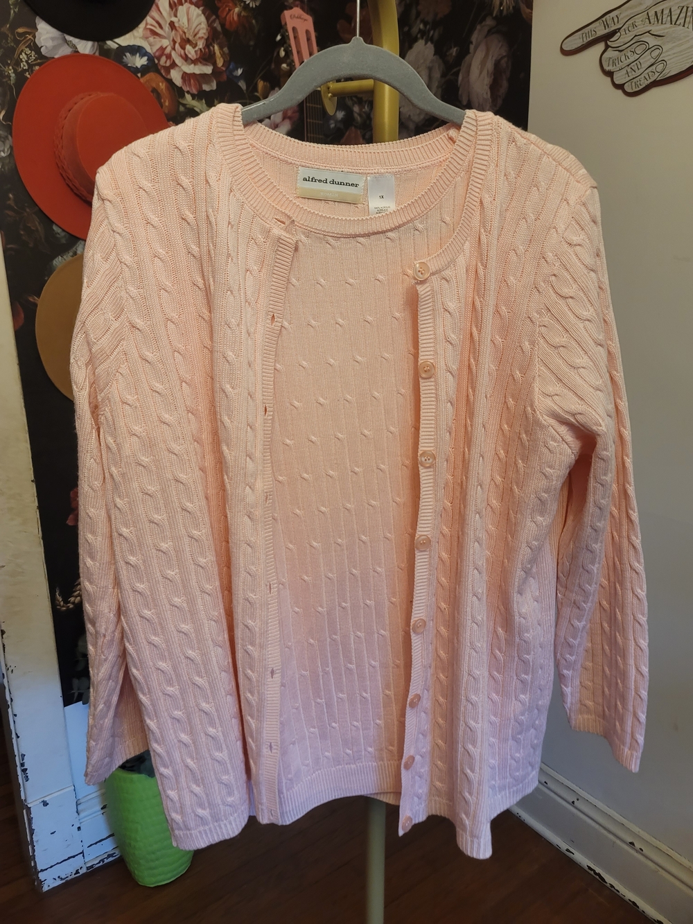 Alfred Dunner Women's Peach Cable-Knit Sweater Cardigan Set